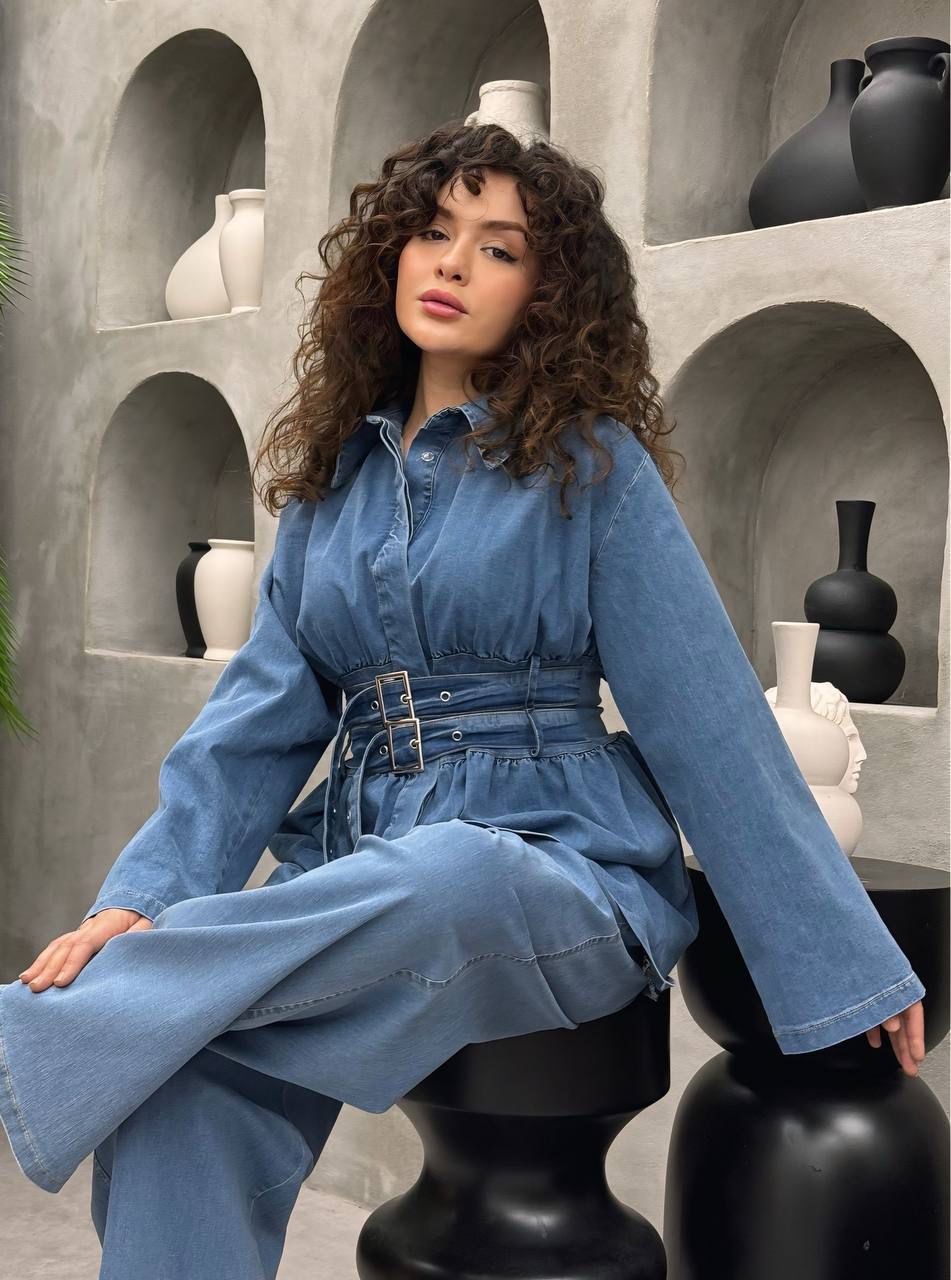 طقم جينز حزامين