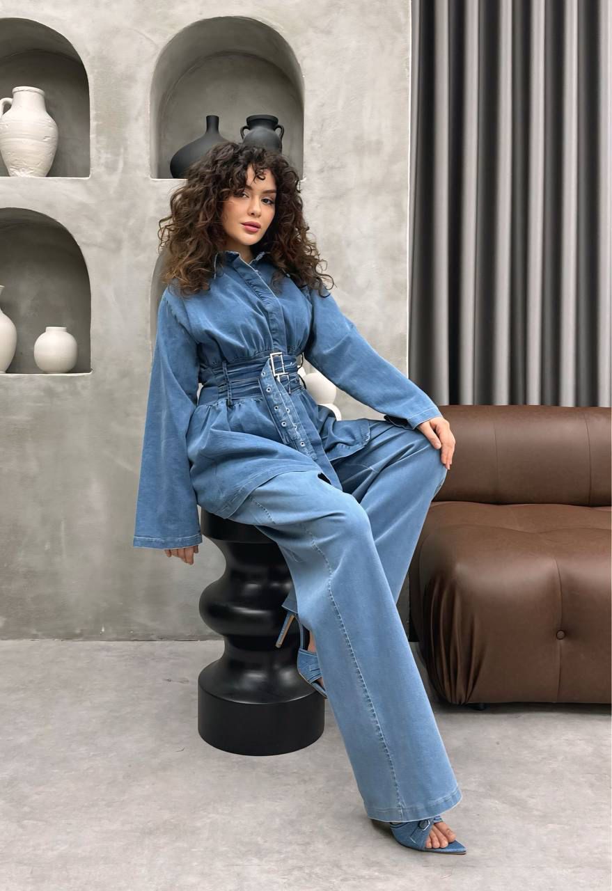 طقم جينز حزامين