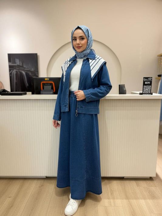 طقم تنورة جينز